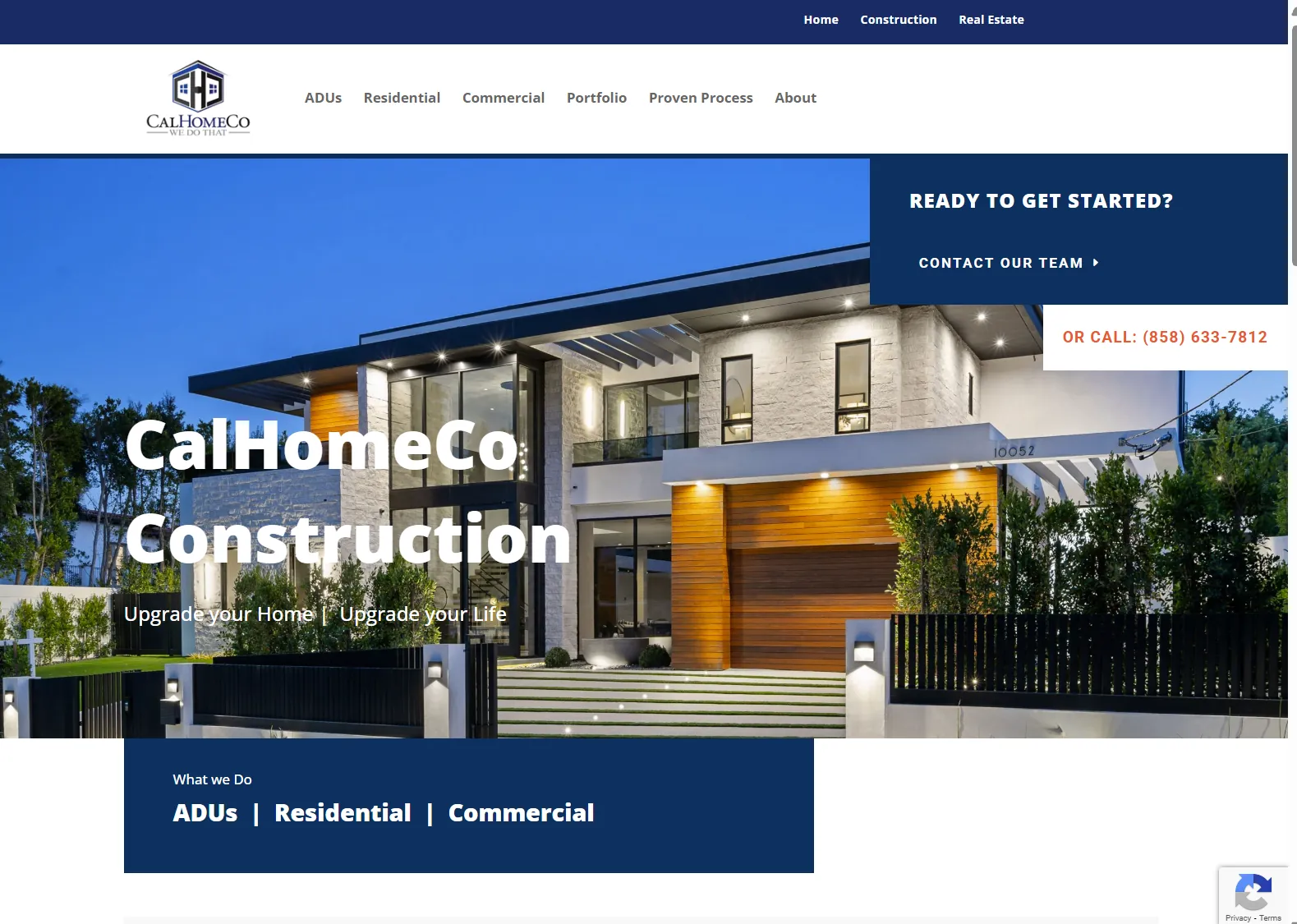 CalHomeCo construction company website displayed in a desktop browser