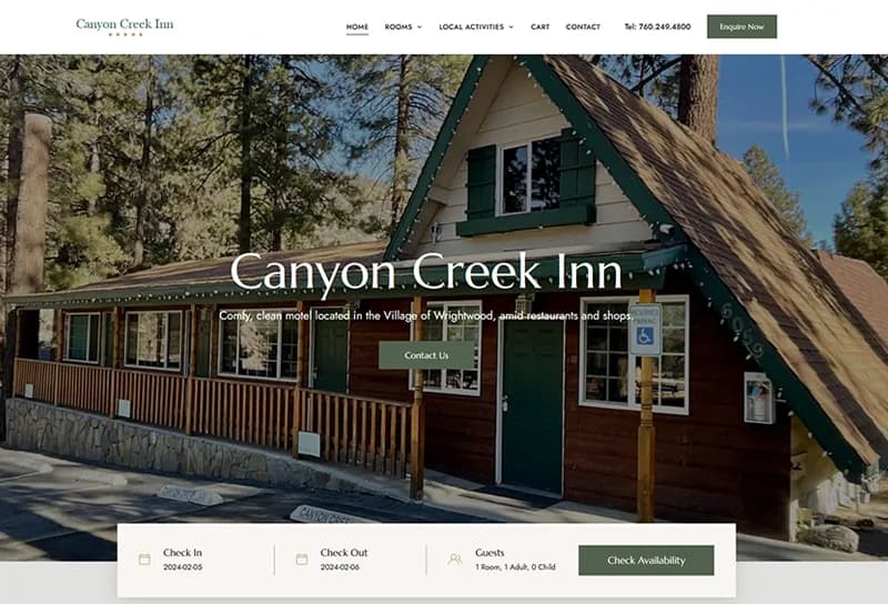 Canyon Creek Inn website featuring its mountain property